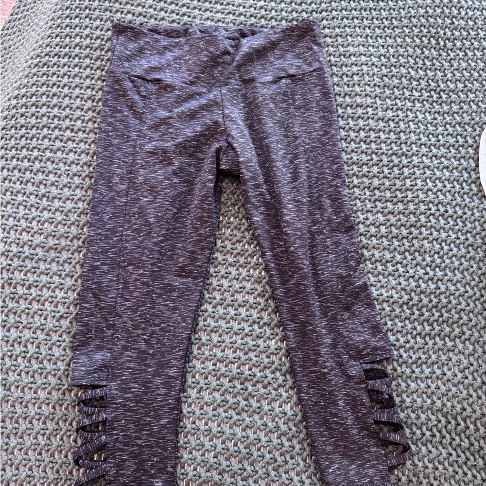 Womens Heathered Active Leggings with Ladder Cutouts
